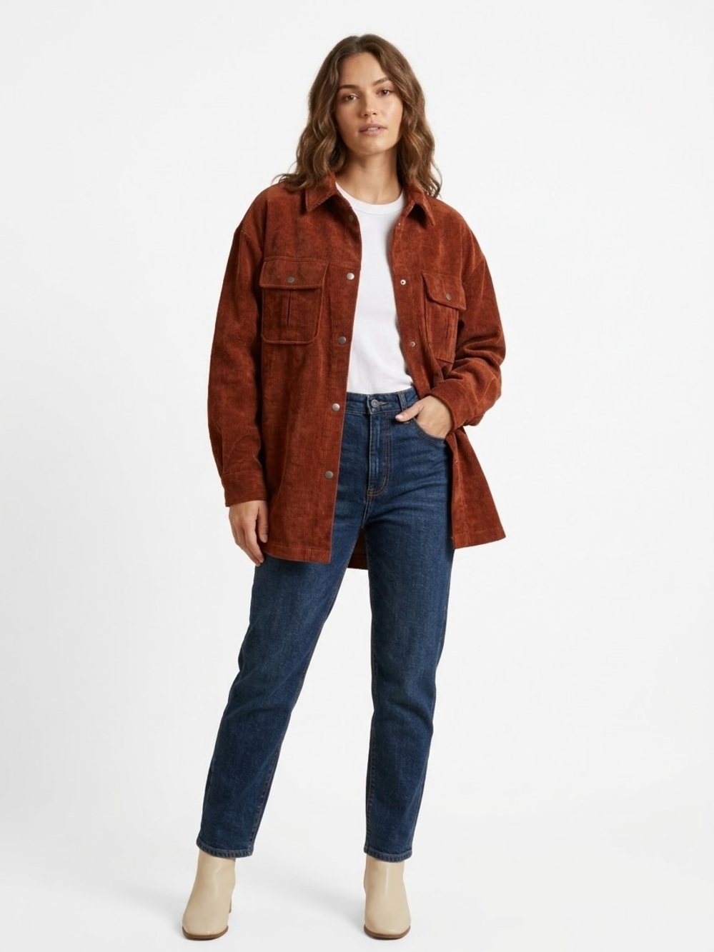 Ricki's Rust Corduroy Snap Shacket